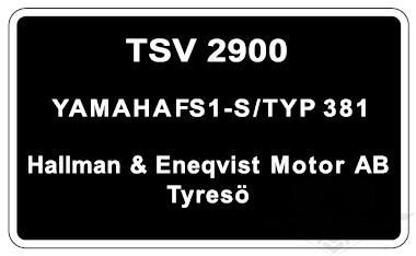 Typeskilt Yamaha FS1-S/Typ 381