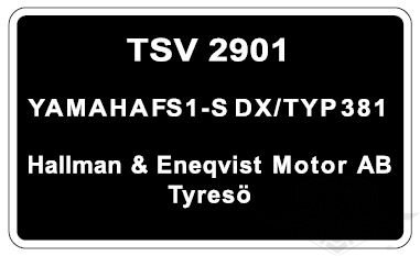 Typeskilt Yamaha FS1-S DX/Typ 381