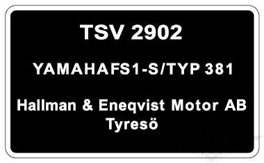 Typeskilt Yamaha FS1-S/Typ 381