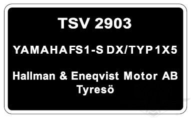 Typeskilt Yamaha FS1-S DX/Typ 1X5