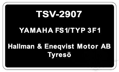 Typeskilt Yamaha FS1/Typ 3F1